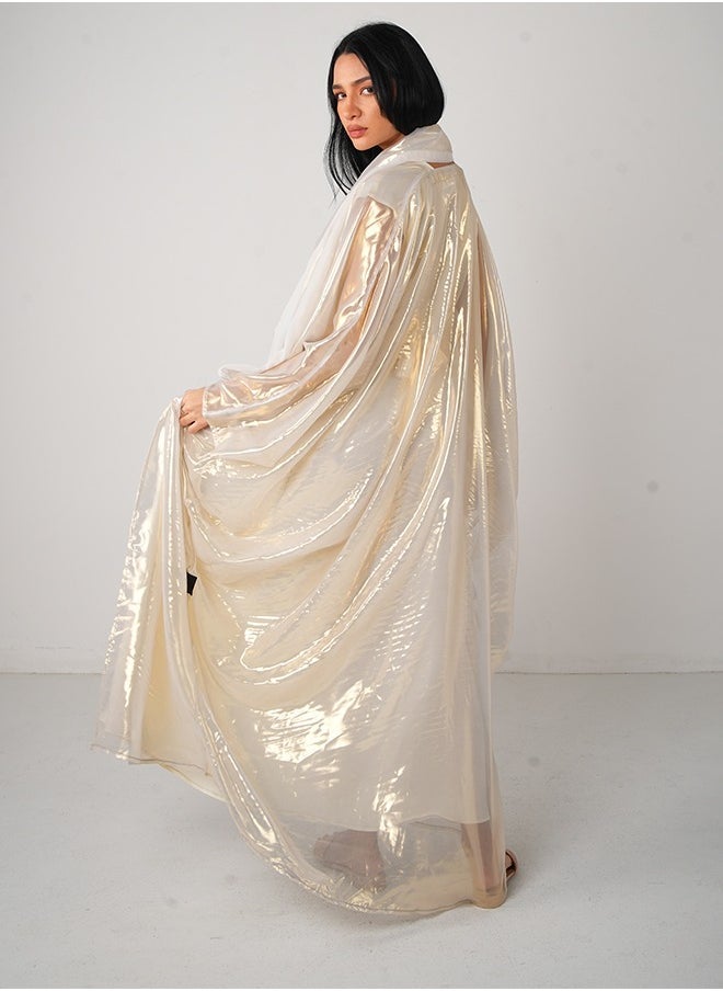 JAMEELA Gold Satin Kaftan Open Abaya 3 Pieces Set  - Image 3