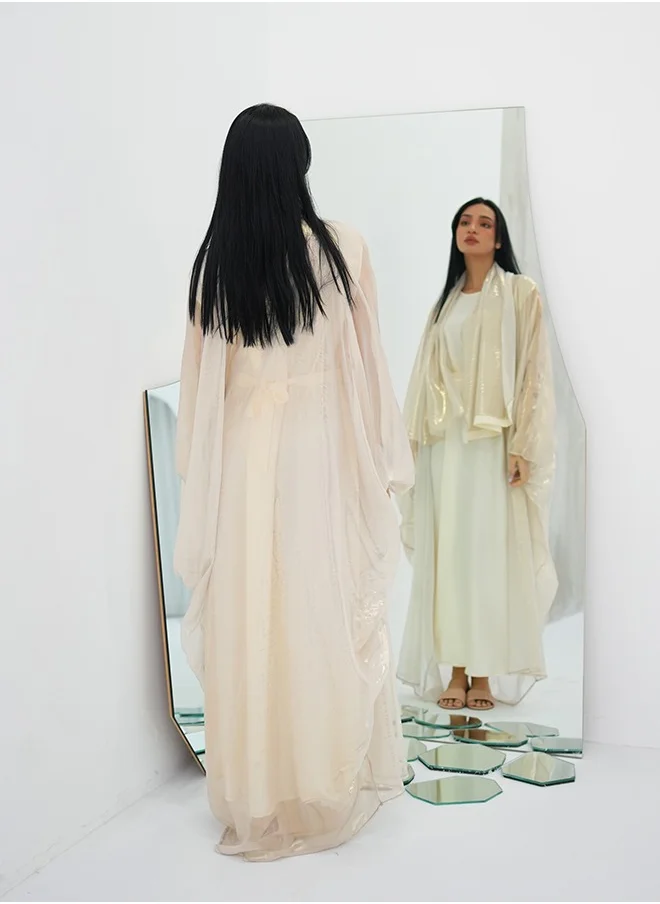 JAMEELA Gold Satin Kaftan Open Abaya 3 Pieces Set