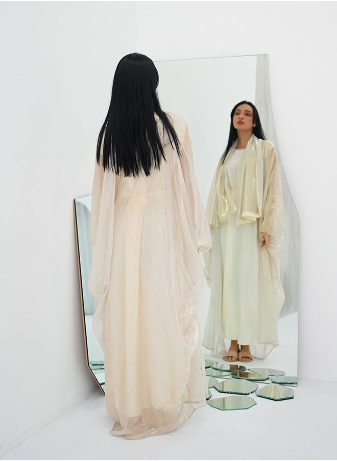 JAMEELA Gold Satin Kaftan Open Abaya 3 Pieces Set  - Image 4