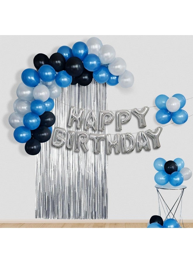 Party Propz Happy Birthday Decorations For Boys Kit- Happy Birthday Foil Balloon,Pump,Glue Dot,Arch,Blue Black Balloons For Birthday,Foil Curtain For Boys,Husband-Happy Birthday Decoration Kit,35 Pcs