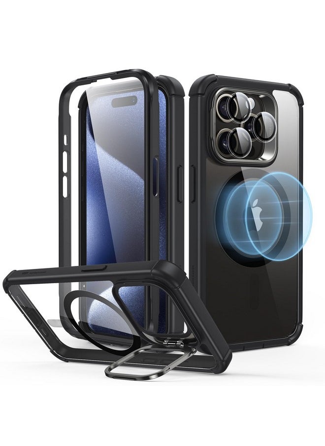اي اس ار جراب ESR لهاتف iPhone 15 Pro، جراب MagSafe مقاوم للصدمات بالكامل، يتجاوز الحماية العسكرية، جراب هاتف TPU مغناطيسي لهاتف iPhone 15 Pro، جراب متين من جزأين مع حامل، سلسلة Armor، أسود شفاف  - Image 1
