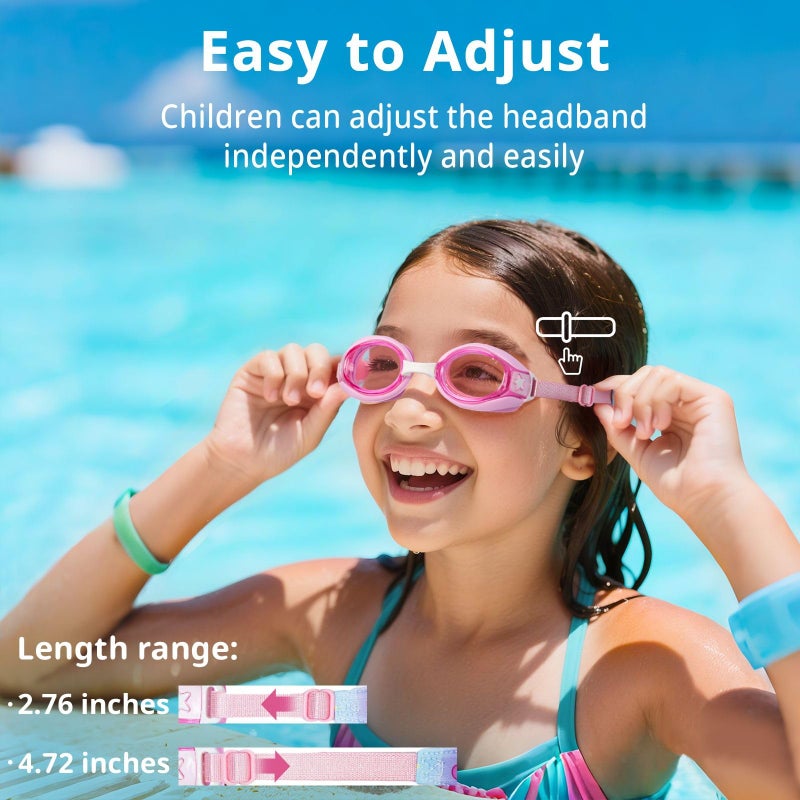 Pixel Panda 2 Pack Kids Swim Goggles with Fabric Strap for 3-14 Anti-Fog Anti-UV, No Leak No Hair Pulling Swimming Goggles Boys Girls Youth Toddlers Pool Water Protection(Pink and Purple) - Image 2