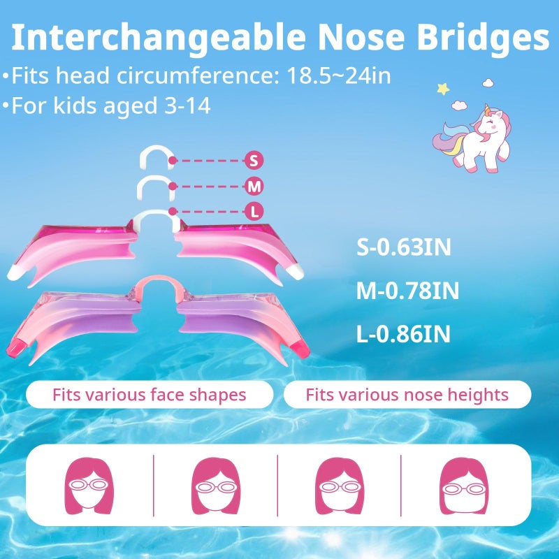 Pixel Panda 2 Pack Kids Swim Goggles with Fabric Strap for 3-14 Anti-Fog Anti-UV, No Leak No Hair Pulling Swimming Goggles Boys Girls Youth Toddlers Pool Water Protection(Pink and Purple) - Image 5