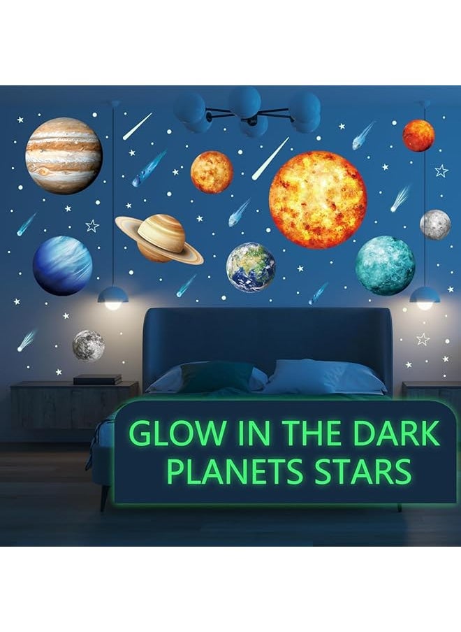erorex - Glow In The Dark Stars And Planets For Ceiling 3D Realistic Solar System Wall Decal Stickers Bright Planet Sun Nursery Wall Sticker For Kids Space Decoration Birthday Gift For Boys - Image 1