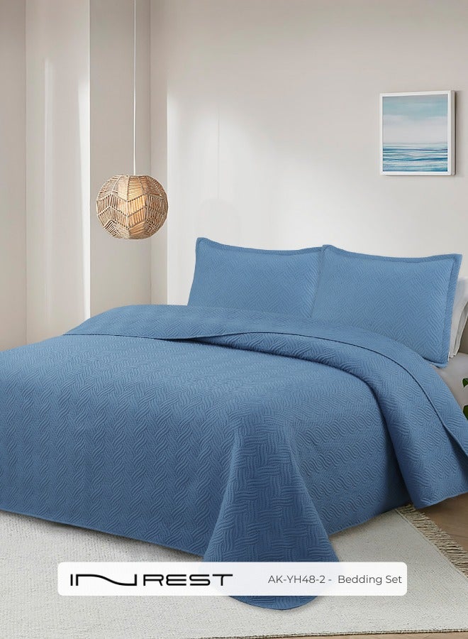 Inrest Home Inrest Bedding Set Summer Microfiber 100% Dark Blue Color King Size 220x240 cm - 3 Pcs - Image 1