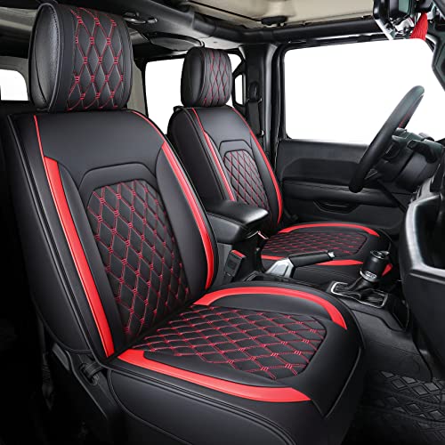 Aierxuan Jeep Wrangler JK JL 4-Door Seat Covers Full Set Custom Fit 2007-2025 Unlimited X Rubicon 392 Sahara Willys Sport High Altitude 4X4 Truck Pickup Waterproof Leather (Full Set/Black-R) - Image 1