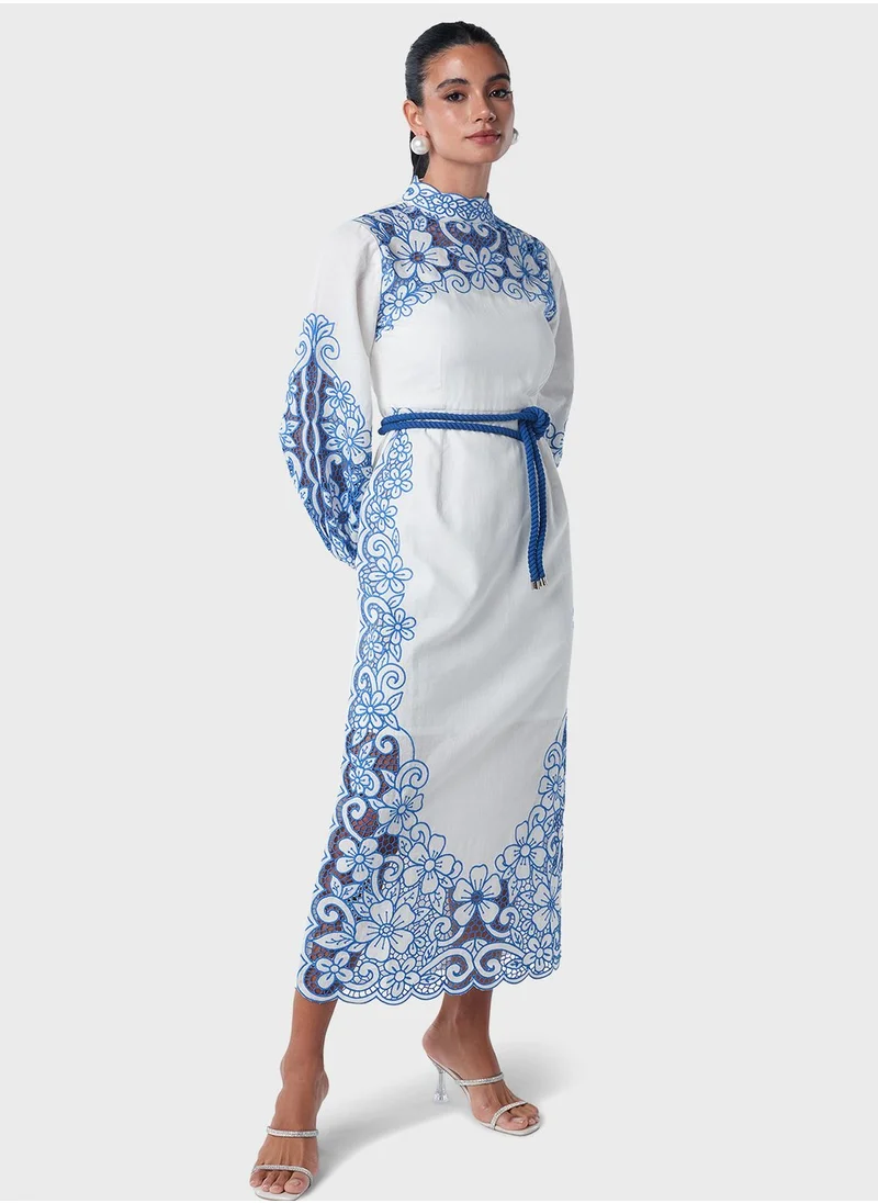 Threadz by Ajooni Contrast Embroidered Dress