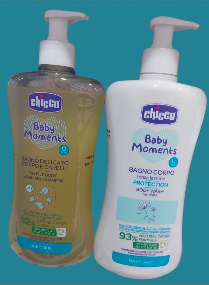 Chicco Set di gel doccia e shampoo(Baby MOMENT BODY WASH NO-TEARS+GENTLE BODY WASH AND SHAMPOO 0+M/500ML+500ML - Image 1