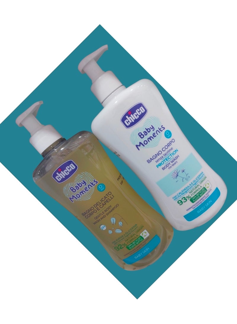 Chicco Set di gel doccia e shampoo(Baby MOMENT BODY WASH NO-TEARS+GENTLE BODY WASH AND SHAMPOO 0+M/500ML+500ML - Image 2