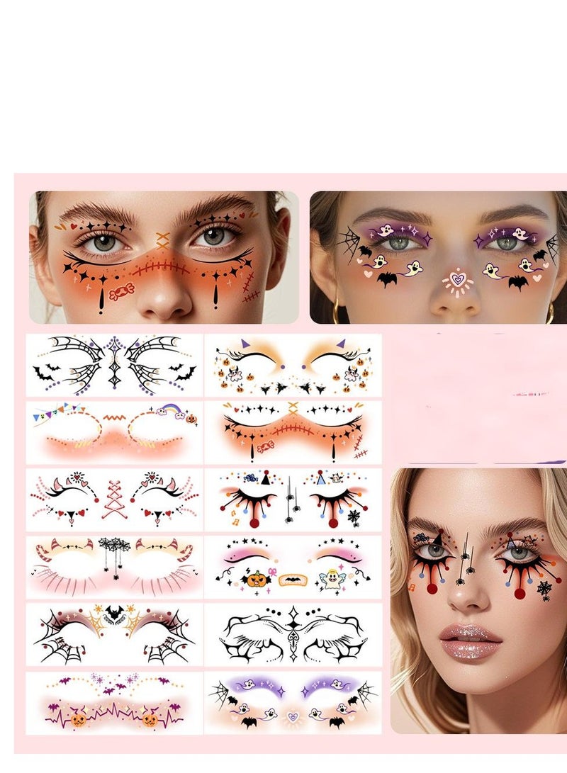 Halloween face painting stickers, festive decorations, 12 pieces, random styles - Image 2