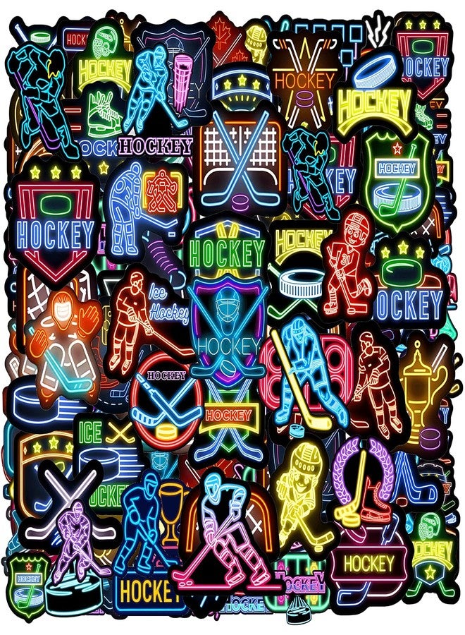 DYDSZDDYBF 120PCS Neon Ice Hockey Stickers, Hockey Party Favors & Birthday Decorations Sports Theme Party Supplies Hockey Team Gifts Vinyl Waterproof Decorative Decals for Water Bottle Luggage Journal Helmet - Image 1