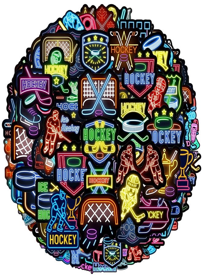 DYDSZDDYBF 120PCS Neon Ice Hockey Stickers, Hockey Party Favors & Birthday Decorations Sports Theme Party Supplies Hockey Team Gifts Vinyl Waterproof Decorative Decals for Water Bottle Luggage Journal Helmet - Image 2