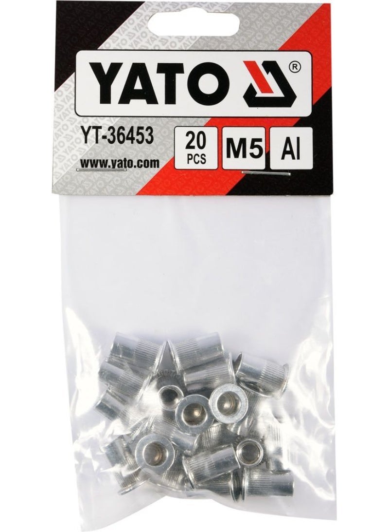 YATO Threaded Aluminium Rivet Nuts M5, 20 Pcs YT-36453