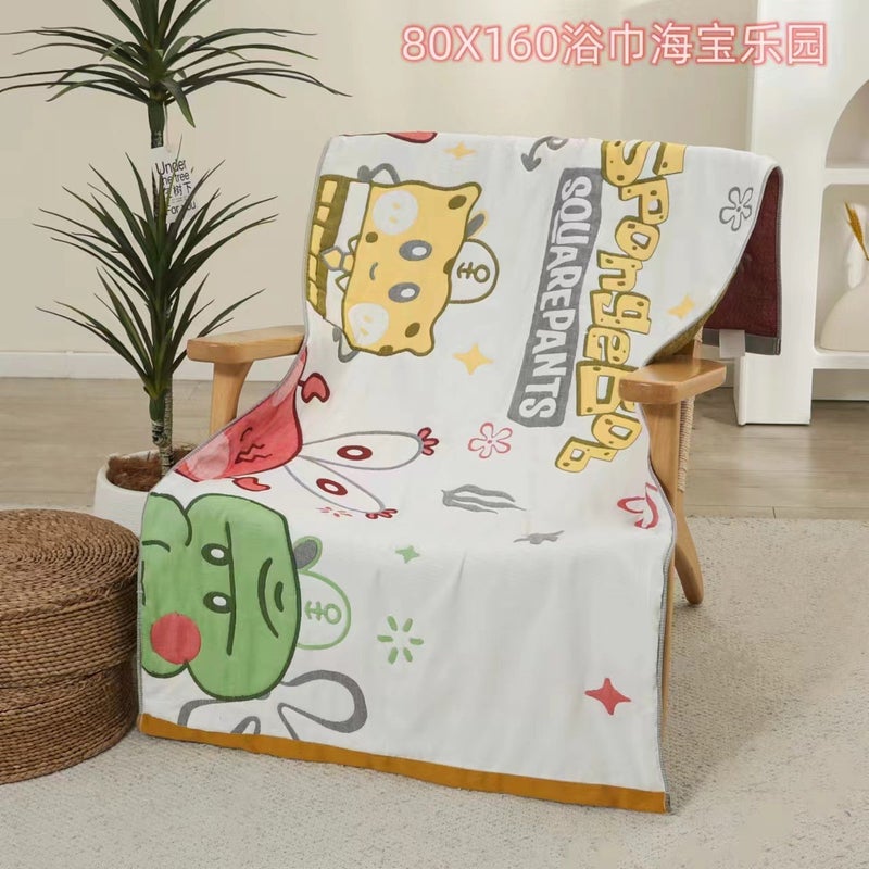 New Spongebob Pure Cotton Gauze Household Thickened Class A Mother And Baby Cartoon Large Bath Towel Soft Skin-Friendly - Image 4