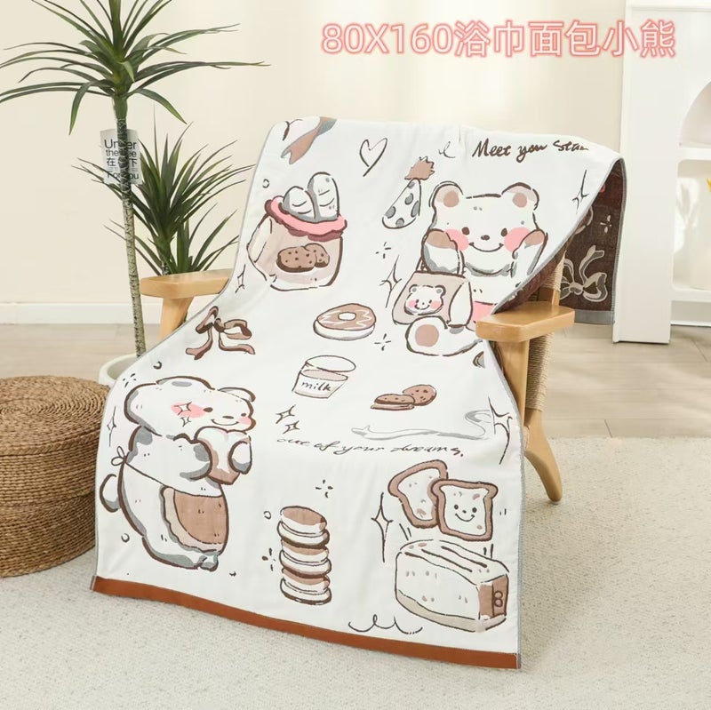 New Spongebob Pure Cotton Gauze Household Thickened Class A Mother And Baby Cartoon Large Bath Towel Soft Skin-Friendly - Image 1