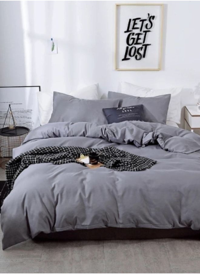 LUNA Home - King size 6 Piece Bedding Set Without Filler Plain Anchor Grey - Image 1