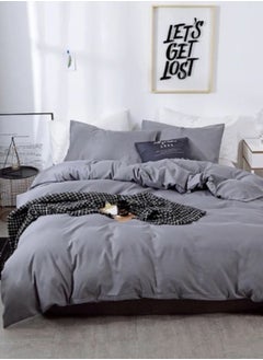 LUNA Home King size 6 Piece Bedding Set Without Filler Plain Anchor Grey  - Image 1