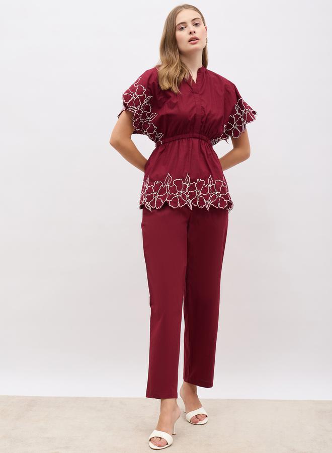 Styli Embroidered Short Sleeve Top and Straight Pants Co-Ords  - Image 2