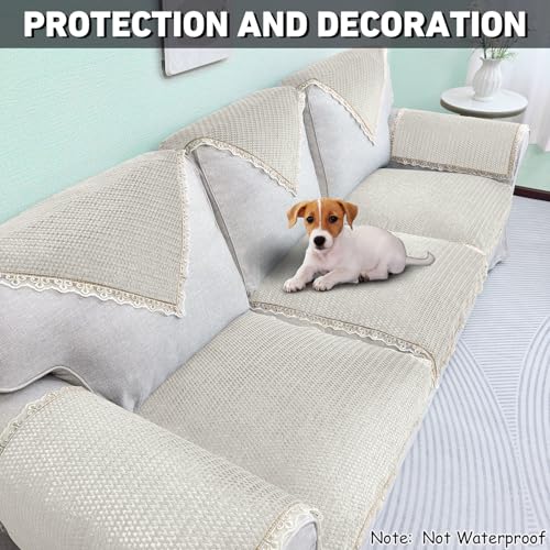 becoolifer Couch Arm Cover, 1pc Velvet Couch Cover, Sofa Arm Covers, Non-Slip Lace Armrest Covers, Headrest/Backrest Cover, Seat Cover, Slipcovers for Pets Armchair Loveseat Recliner Furniture(28"×28", Beige) - Image 4