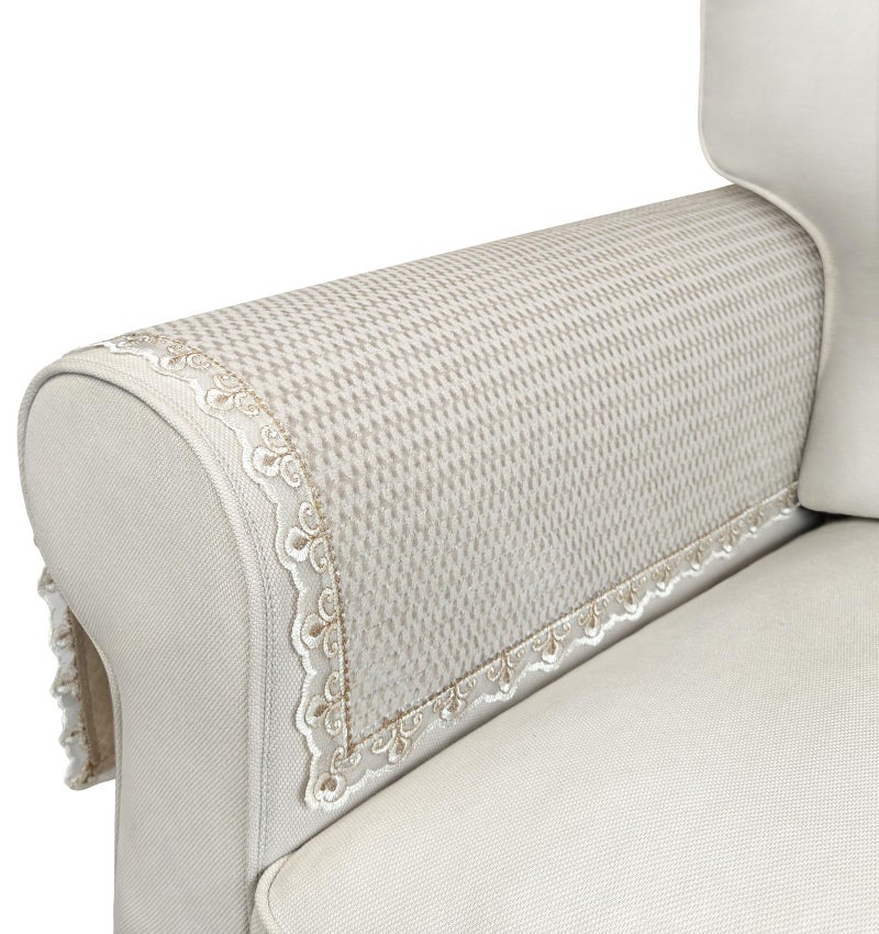 becoolifer Couch Arm Cover, 1pc Velvet Couch Cover, Sofa Arm Covers, Non-Slip Lace Armrest Covers, Headrest/Backrest Cover, Seat Cover, Slipcovers for Pets Armchair Loveseat Recliner Furniture(28"×28", Beige) - Image 1