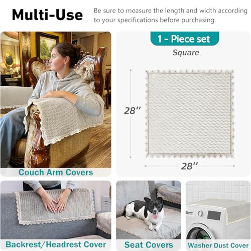 becoolifer Couch Arm Cover, 1pc Velvet Couch Cover, Sofa Arm Covers, Non-Slip Lace Armrest Covers, Headrest/Backrest Cover, Seat Cover, Slipcovers for Pets Armchair Loveseat Recliner Furniture(28"×28", Beige) - Image 3