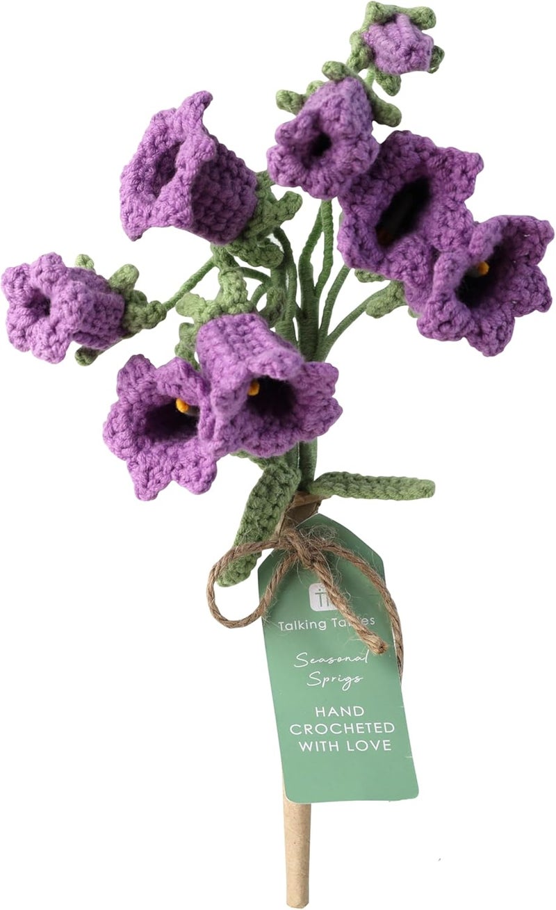 2 x Bellflower Crochet Sprigs Decorative Cotton Flowers Handmade Crocheted Floral Stems for Table, Home Styling Gift Seasonal Displays Soft Yarn Finish Reusable 18cm
