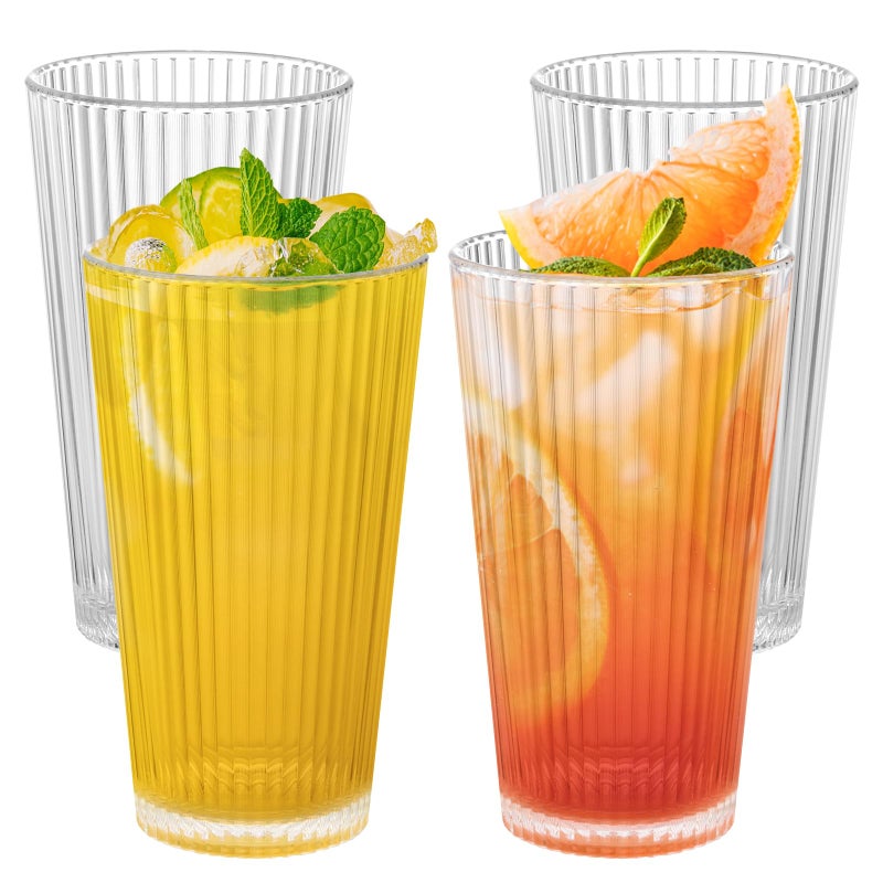 Reusable Plastic Tumblers  Set of 4 Plastic Cups for Kids and Adults  600ml Clear Drinking Tumblers for Water Juice  Unbreakable  Durable Plastic Glasses BPA Free