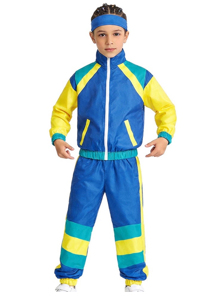 liannaner Kids 80s Retro Tracksuit Set - Blue, Yellow & Teal Hip Hop Disco Costume for Dance, Halloween & Party - Image 3