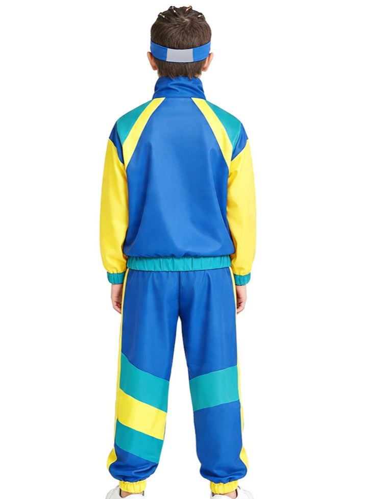 liannaner Kids 80s Retro Tracksuit Set - Blue, Yellow & Teal Hip Hop Disco Costume for Dance, Halloween & Party - Image 4