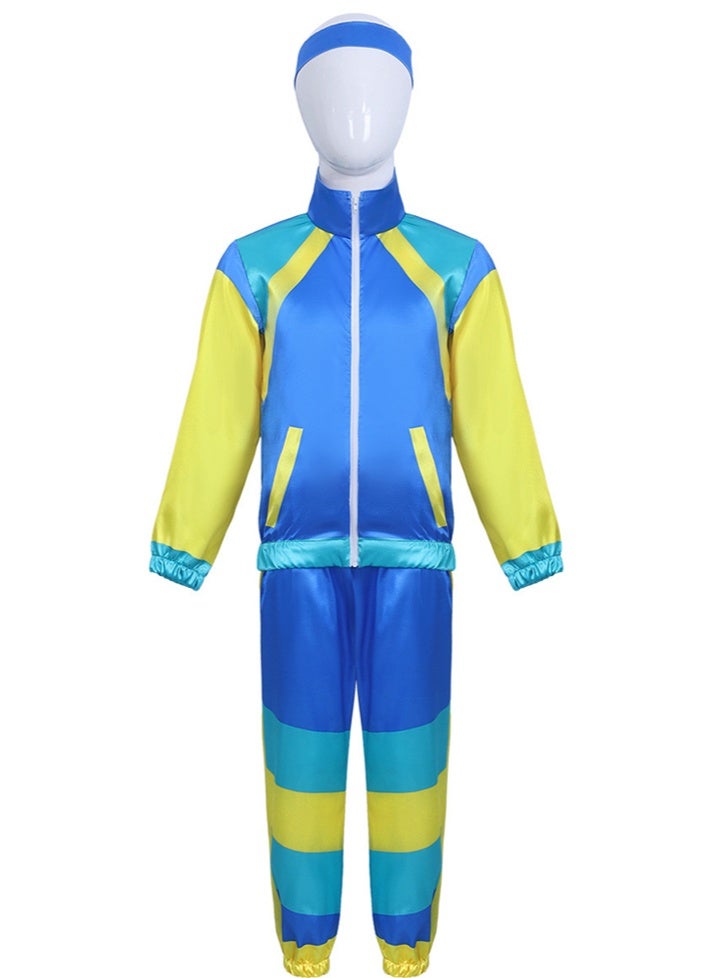 liannaner Kids 80s Retro Tracksuit Set - Blue, Yellow & Teal Hip Hop Disco Costume for Dance, Halloween & Party - Image 5