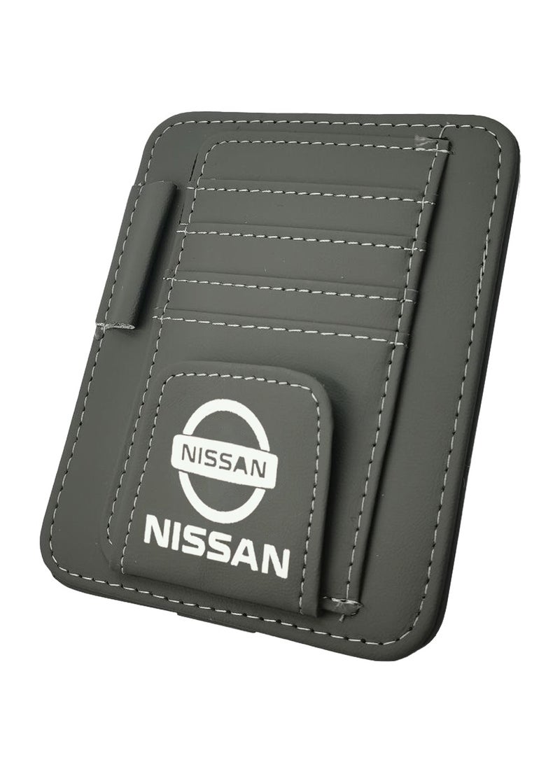 Nissan Car Sun Visor Organizer PU Leather Ticket Holder Clip Car Glasses Holder Clip Car Card Wallet-Grey  - Image 1