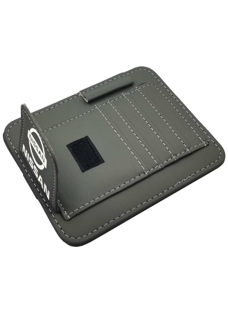 Nissan Car Sun Visor Organizer PU Leather Ticket Holder Clip Car Glasses Holder Clip Car Card Wallet-Grey  - Image 3