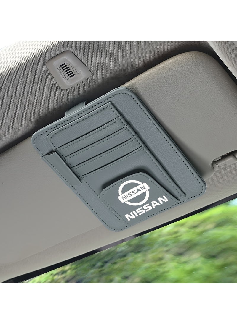 Nissan Car Sun Visor Organizer PU Leather Ticket Holder Clip Car Glasses Holder Clip Car Card Wallet-Grey  - Image 5