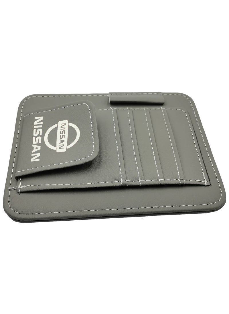Nissan Car Sun Visor Organizer PU Leather Ticket Holder Clip Car Glasses Holder Clip Car Card Wallet-Grey  - Image 2