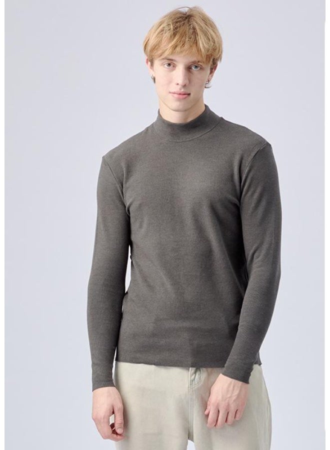 NIBEMINENT Autumn Winter Men's High Neck T-shirt Slim Fit Fashion High Elastic Long Sleeve Cotton Casual Breathable Apparel Pullover - Image 1