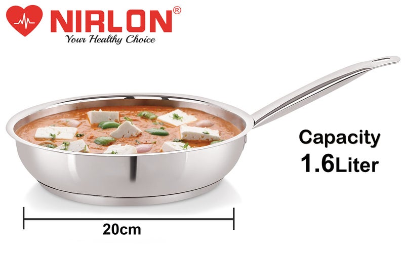 NIRLON Deluxe Stainless Steel Fry Pan, Induction Friendly, Impact Bonded Tri-ply Bottom 20cm | 1.6 Liter - Image 2