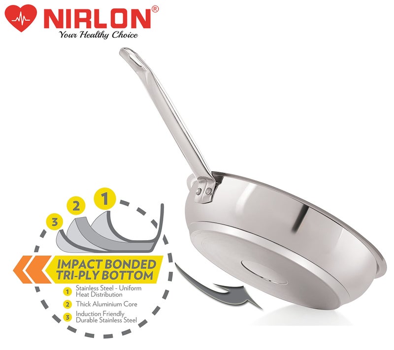 NIRLON Deluxe Stainless Steel Fry Pan, Induction Friendly, Impact Bonded Tri-ply Bottom 20cm | 1.6 Liter - Image 4
