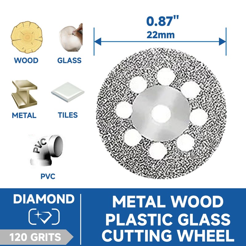 YEEZUGO 10 pcs Diamond Cutting Wheel Cut Off Discs Coated Rotary Tools W/Mandrel 22mm for Dremel - Image 2