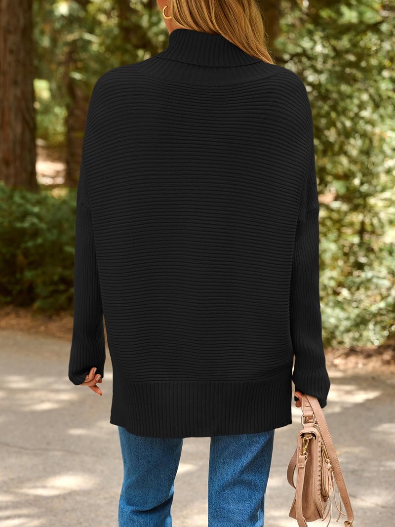 EFAN Women's Turtleneck Oversized Sweaters Long Pullover Winter Clothing 2025 Trendy Fashion Knit Tunic Fall Outfits Black M - Image 4