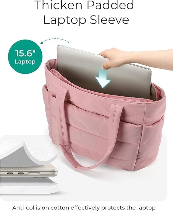 Prplet Tote Bag for Woman | Lightweight Puffy Shoulder Handbag with Multi Compartment | Travel, Office, Gym & Daily Use | Durable Taslan Fabric (Pink) - Image 4