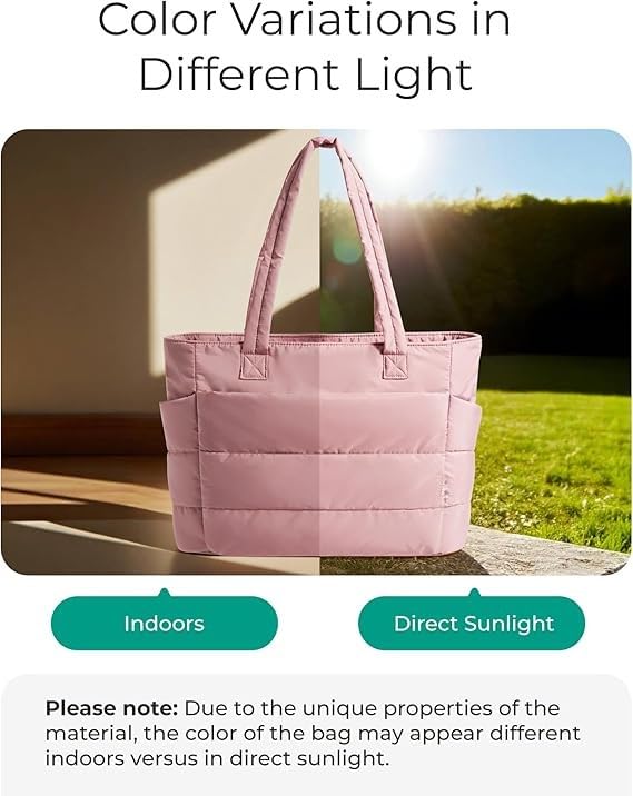 Prplet Tote Bag for Woman | Lightweight Puffy Shoulder Handbag with Multi Compartment | Travel, Office, Gym & Daily Use | Durable Taslan Fabric (Pink) - Image 3
