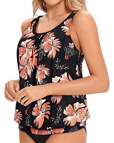Yonique Womens Blouson Tankini Top No Bottom Loose Fit Swim Top Modest Tank Top Pink&Floral M - Image 3