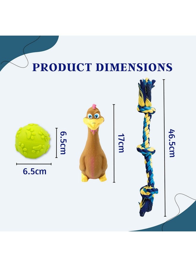 Generic 6 In 1 Squeaky And Chew Rope Dog Toy Combo - (2Knot Rope + 3Knot Rope + Slipper + Corn Stick + Claw Ball + Brown Duck) | Chewing, Playing, & Teething For Small Dogs And Puppies  - Image 3