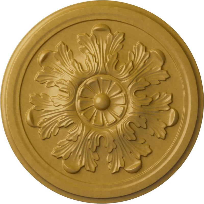 Ekena Millwork CM12LEIGS 12 3/4"OD X 7/8"P ميدالية سقف ليغاسي أكانتوس تناسب الأغطية حتى 3 1/2" ، ذهب لامع - Image 1