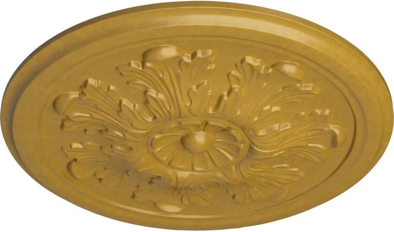Ekena Millwork CM12LEIGS 12 3/4"OD X 7/8"P ميدالية سقف ليغاسي أكانتوس تناسب الأغطية حتى 3 1/2" ، ذهب لامع - Image 2