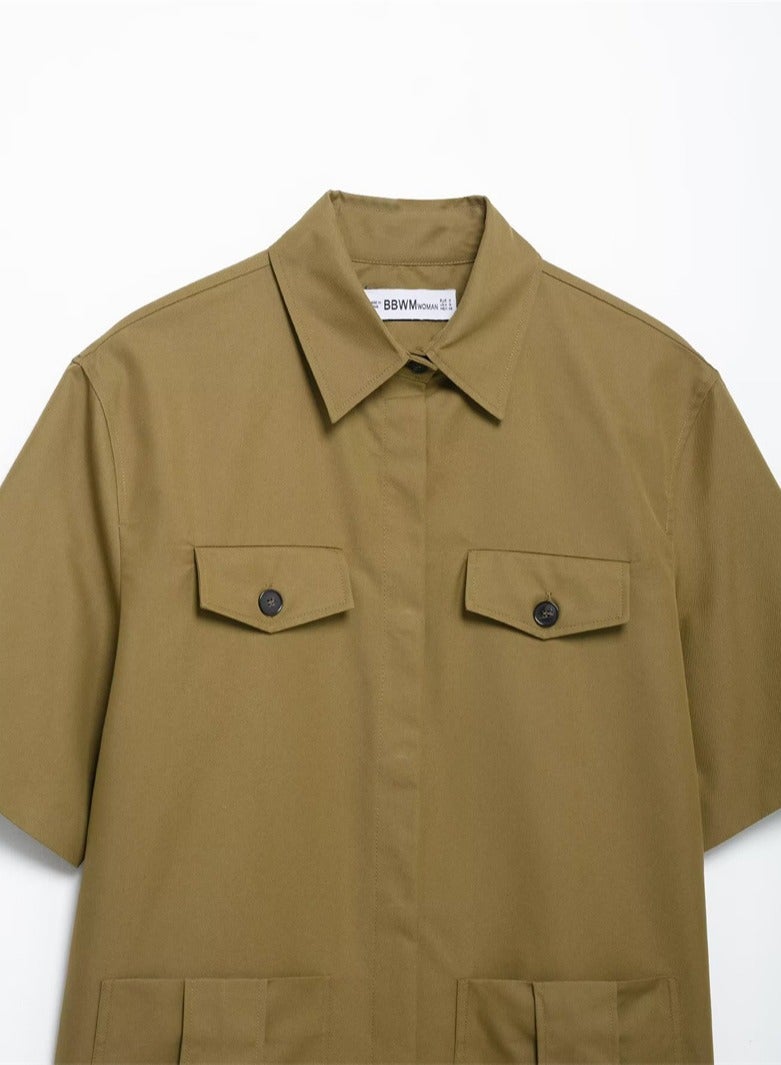 Shougu Fashionable Casual Pocket Decoration Shirt Pleated Shorts  - Image 2