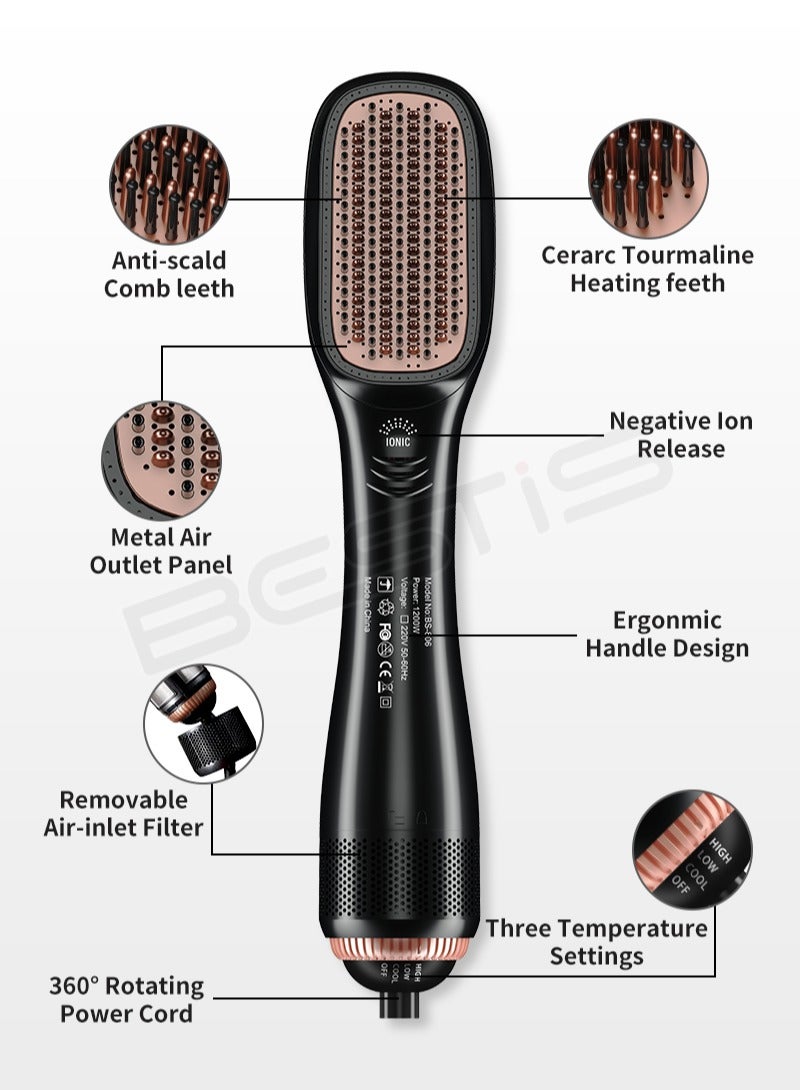 بيستيس  مجفف شعر احترافي 3 في 1 بقوة 1200 واط، سيراميك، 3 إعدادات للحرارة/سرعتين، مجفف شعر ومصفف شعر بخطوة واحدة - أسود - Image 2