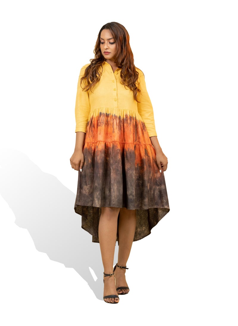 TREND REPUBLIC Trend Republic Yellow Scarlet Brown Batik High low Dress  - Image 3