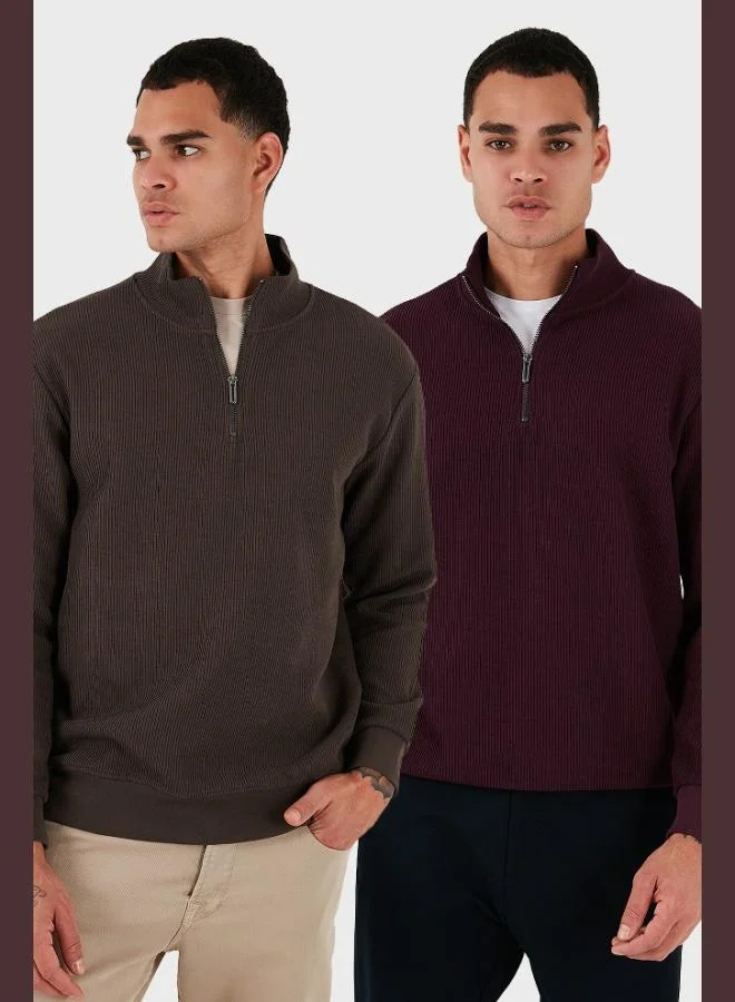Buratti Cotton Regular Fit Half Zipper Stand Collar 2-Pack Sweat Men's SWEAT 5905716S2