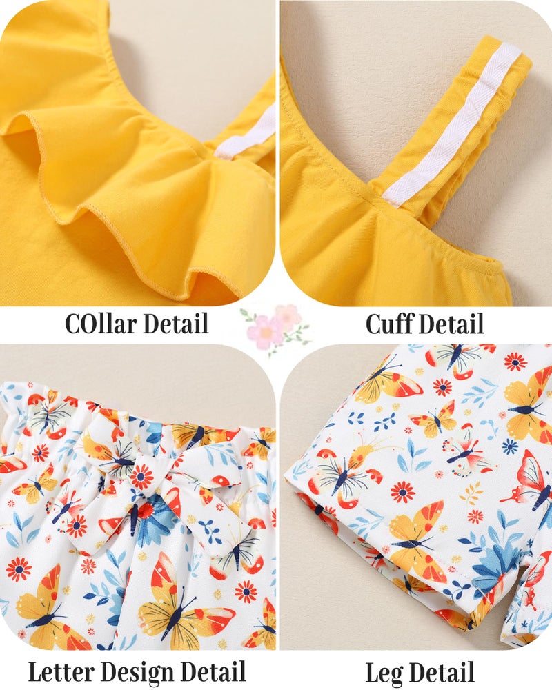 DISAUR Baby Girl Clothes Spring Toddler Short Sets Irregular Shoulder Strap Tee + Butterfly Print Shorts Toddler Summer Outfits 3t 2-3t - Image 3